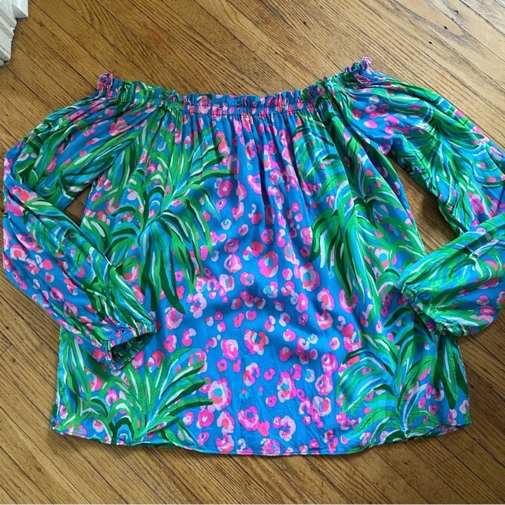 Lilly Pulitzer Floral Blakely Top, Off the Shoulder, Size Medium